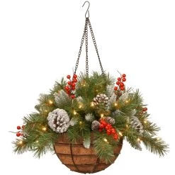 20" Vibrantly Colored Hanging Basket With Warm White LED Lights