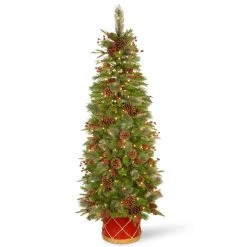 6' Pre-Lit Pencil Colonial Pine Artificial Half Wall Christmas Tree - Clear Lights