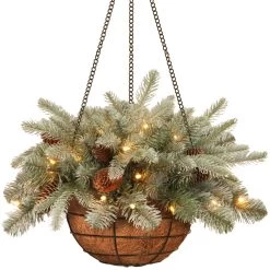 20" Green Spruce Hanging Basket With Warm White LED Lights