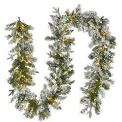 9' X 12" Pre-Lit Iceland Fir Battery Operated Artificial Christmas Garland, Warm White LED Lights