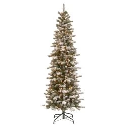 7.5' Pre-Lit Slim Snowy Sheffield Spruce Artificial Christmas Tree - Clear Lights