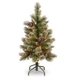 3’ Pre-Lit Glittering Pine Pencil Slim Artificial Christmas Tree - Clear Lights