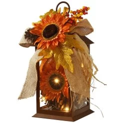 12" LED Lighted Fall Harvest Sunflower Lantern