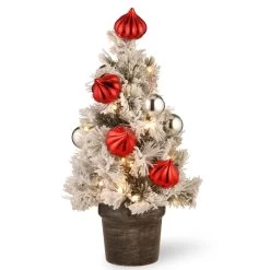 2' Pre-Lit Potted Snowy Bristle Pine Medium Artificial Tabletop Christmas Tree - Warm White LED Lights