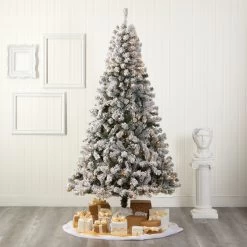 8’ Pre-Lit Flocked Fir Artificial Christmas Tree, Clear LED Lights -Christmas Decoration Store dnnl20t1742 5 74342.1677754356