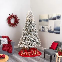 8’ Pre-Lit Flocked Fir Artificial Christmas Tree, Clear LED Lights -Christmas Decoration Store dnnl20t1742 6 02761.1677754356