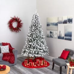 8’ Pre-Lit Flocked Fir Artificial Christmas Tree, Clear LED Lights -Christmas Decoration Store dnnl20t1742 7 32092.1677754357