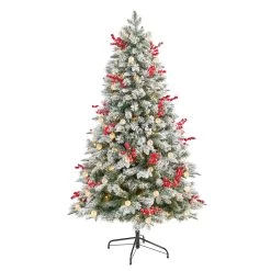 6’ Pre-Lit Flocked Artificial Christmas Tree, Warm Clear LED Lights