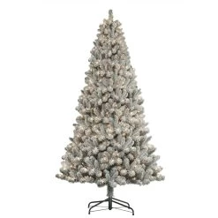 7.5' Pre-Lit Flocked Virginia Pine Artificial Christmas Tree, Clear Lights