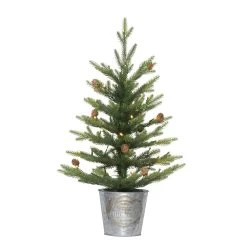 2' Pre-Lit Table Top Artificial Christmas Tree In Metal Pot, Warm White Lights