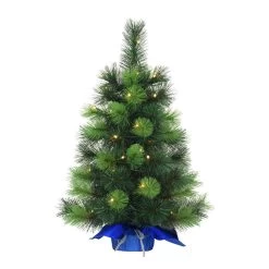 2' Pre-LitTable Top Artificial Christmas Tree In Blue Sac, Warm White Lights