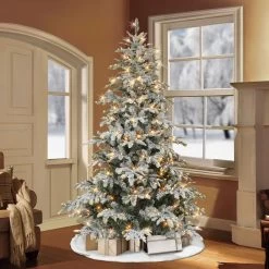 7.5' Pre-lit Flocked Aspen Green Fir Artificial Christmas Tree, Color Select LED Lights -Christmas Decoration Store dpul apgf 75ld6 3 67899.1688168073