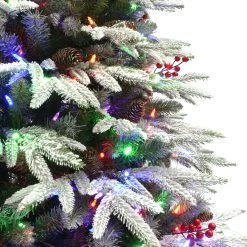 7.5' Pre-lit Flocked Halifax Fir Artificial Slim Christmas Tree, Color Select LED Lights -Christmas Decoration Store dpul hx 75f5ld7 3 65341.1688153968
