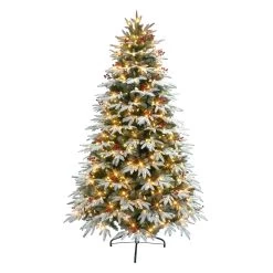 7.5' Pre-lit Flocked Halifax Fir Artificial Slim Christmas Tree, Color Select LED Lights -Christmas Decoration Store dpul hx 75f5ld7 4 62637.1688153969
