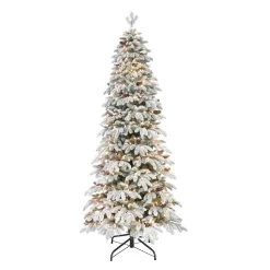 7.5' Pre-Lit Flocked Slim Spruce Artificial Christmas Tree With Clear Incandescent Lights