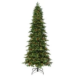 7.5' Pre-Lit Slim Spruce Artificial Christmas Tree With Glitter Accents And Clear Lights