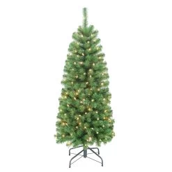 4.5' Pre-Lit Pencil Northern Fir Artificial Christmas Tree, Clear Lights