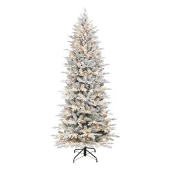 7.5' Pre-lit Flocked Northern Fir Medium Artificial Christmas Tree, Clear Lights