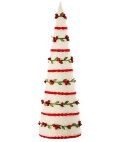 18" White And Red Berry Vine Frosted Christmas Cone Tree