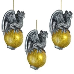 3ct Gray And Gold Gothic Portal Dragon Christmas Ornament 4"