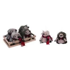 6-Piece Gray And Brown Plush Hedgehog Christmas Ornaments 5"