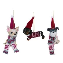 3ct Red And Black Puppy Christmas Hanging Figurine Ornaments 4"