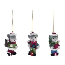 3ct Red And Green Mouse Christmas Hanging Figurine Ornaments 3"