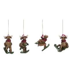 4ct Red And Brown Skiing Moose Christmas Hanging Ornaments 4"