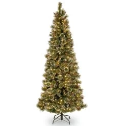 7’ Pre-Lit Glittering Pine Artificial Christmas Tree - Clear Lights