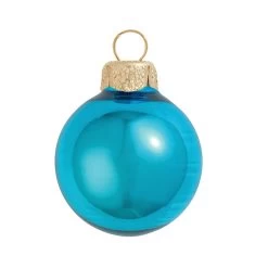 12ct Turquoise Blue And Gold Shiny Glass Christmas Ball Ornaments 2.75" (70mm)