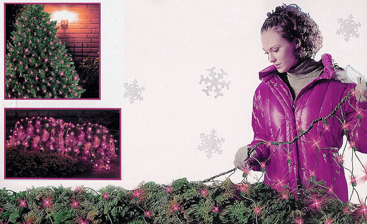 4' X 6' Pink Mini Net Style Christmas Lights - Green Wire 4 4' X 6' Pink Mini Net Style Christmas Lights - Green Wire - Image 2