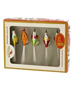 Club Pack Of 6 4.5"H Early Years Glass 5 Piece Clip-on Bird Christmas Ornaments