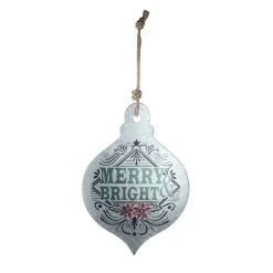 20" Silver And Green 'Merry Bright' Onion Christmas Wall Hanging Ornament