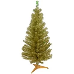 4' Pre-Lit Gold Iridescent Tinsel Slim Artificial Christmas Tree - Green Lights