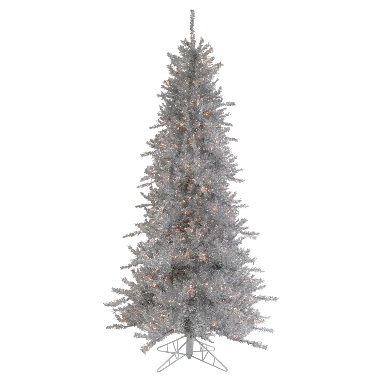 7.5' Pre-Lit Silver Tinsel Pine Slim Artificial Christmas Tree - Clear Lights 3 7.5' Pre-Lit Silver Tinsel Pine Slim Artificial Christmas Tree - Clear Lights