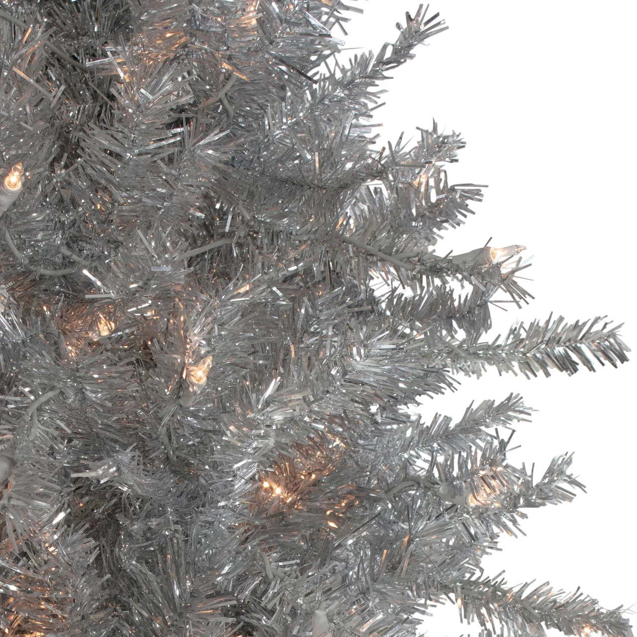 7.5' Pre-Lit Silver Tinsel Pine Slim Artificial Christmas Tree - Clear Lights 5 7.5' Pre-Lit Silver Tinsel Pine Slim Artificial Christmas Tree - Clear Lights - Image 3