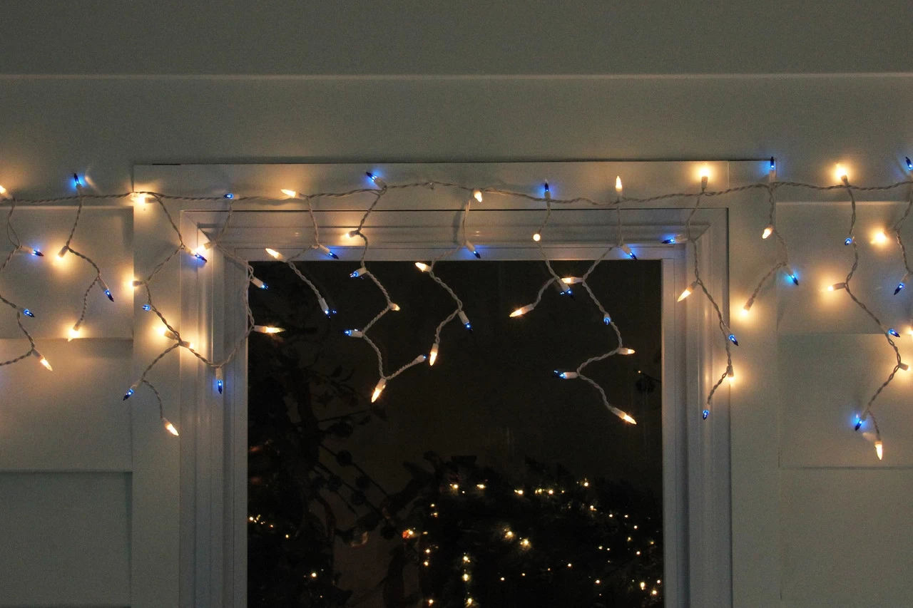 50 Blue And Clear Mini Window Curtain Icicle Christmas Lights - 2.6 Ft White Wire 5 50 Blue And Clear Mini Window Curtain Icicle Christmas Lights - 2.6 Ft White Wire - Image 3