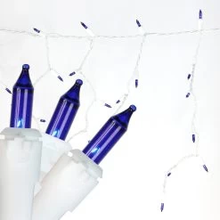 50 Blue Mini Window Curtain Icicle Christmas Lights - 2.6 Ft White Wire