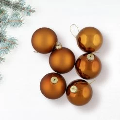 6ct Bronze And Amber Glass 2-Finish Christmas Ball Ornaments 3.25" (80mm) -Christmas Decoration Store northlight20wy00767 03 25194.1667654555
