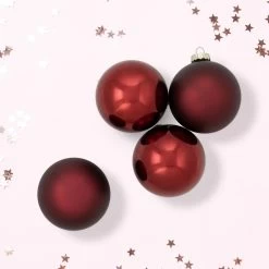 4ct Burgundy Red 2-Finish Glass Christmas Ball Ornaments 4" (100mm) -Christmas Decoration Store northlight20wy00771 2 91001.1667533960