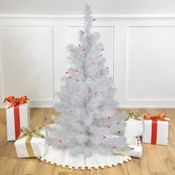 3' Pre-Lit White Iridescent Pine Slim Artificial Christmas Tree - Pink Lights