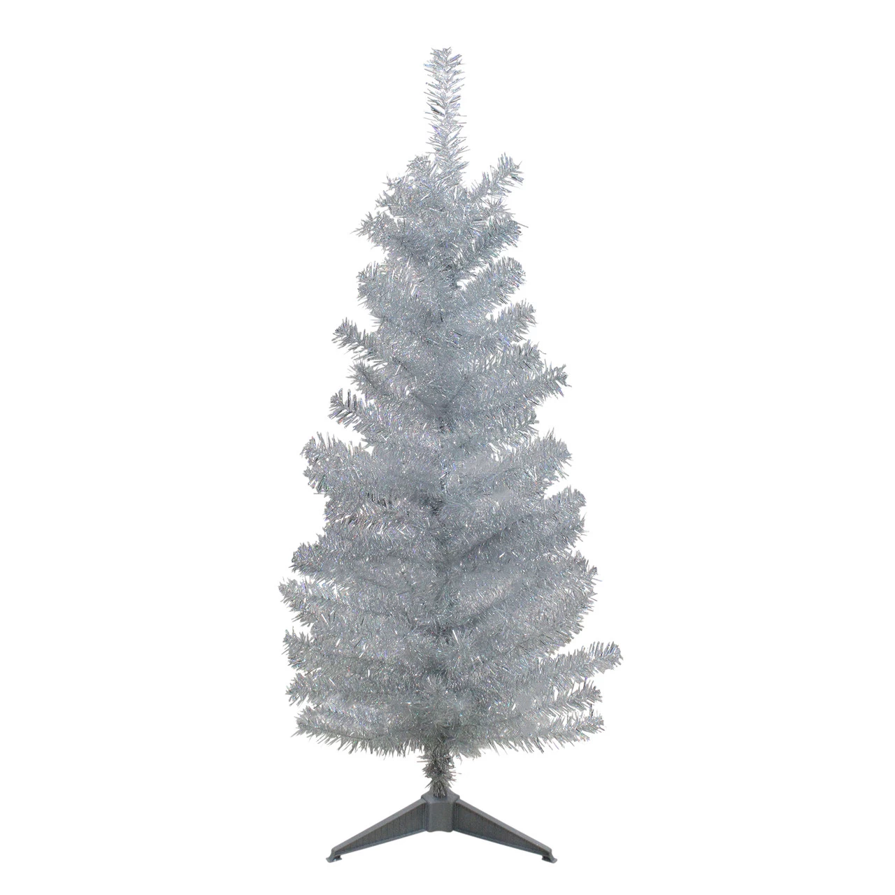 4' Holographic Silver Tinsel Slim Artificial Christmas Tree - Unlit 4 4' Holographic Silver Tinsel Slim Artificial Christmas Tree - Unlit - Image 2