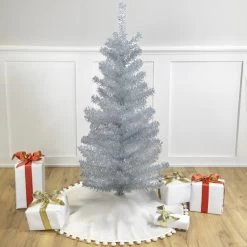 4' Holographic Silver Tinsel Slim Artificial Christmas Tree - Unlit