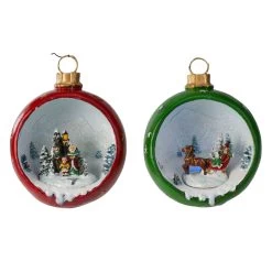 Set Of 2 LED Lighted Winter Scene Christmas Ornament Decorations 5.75"