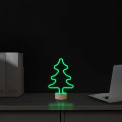 11" Green Christmas Tree LED Neon Style Table Sign -Christmas Decoration Store northlight fm26621 2 38796.1667488289