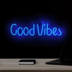 19” Bright Blue Neon Style Good Vibes LED Lighted Wall Sign
