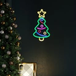 15" LED Lighted Neon Christmas Tree Wall Sign -Christmas Decoration Store northlight fm91370 1 07932.1667536731