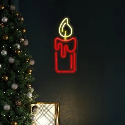 12" Red LED Lighted Neon Style Red Candle Christmas Window Silhouette -Christmas Decoration Store northlight fm94468 1 24268.1667646477