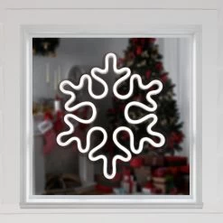 15" White LED Lighted Neon Style Snowflake Christmas Window Silhouette
