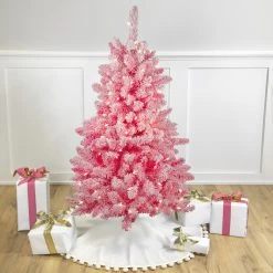 4' Pre-Lit Flocked Pink Pine Slim Artificial Christmas Tree - Clear Lights